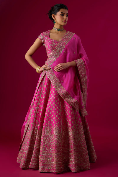 Pink Silk Sequins Embroidered Lehenga Set