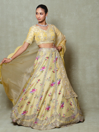 Yellow Silk Embroidered Lehenga Set