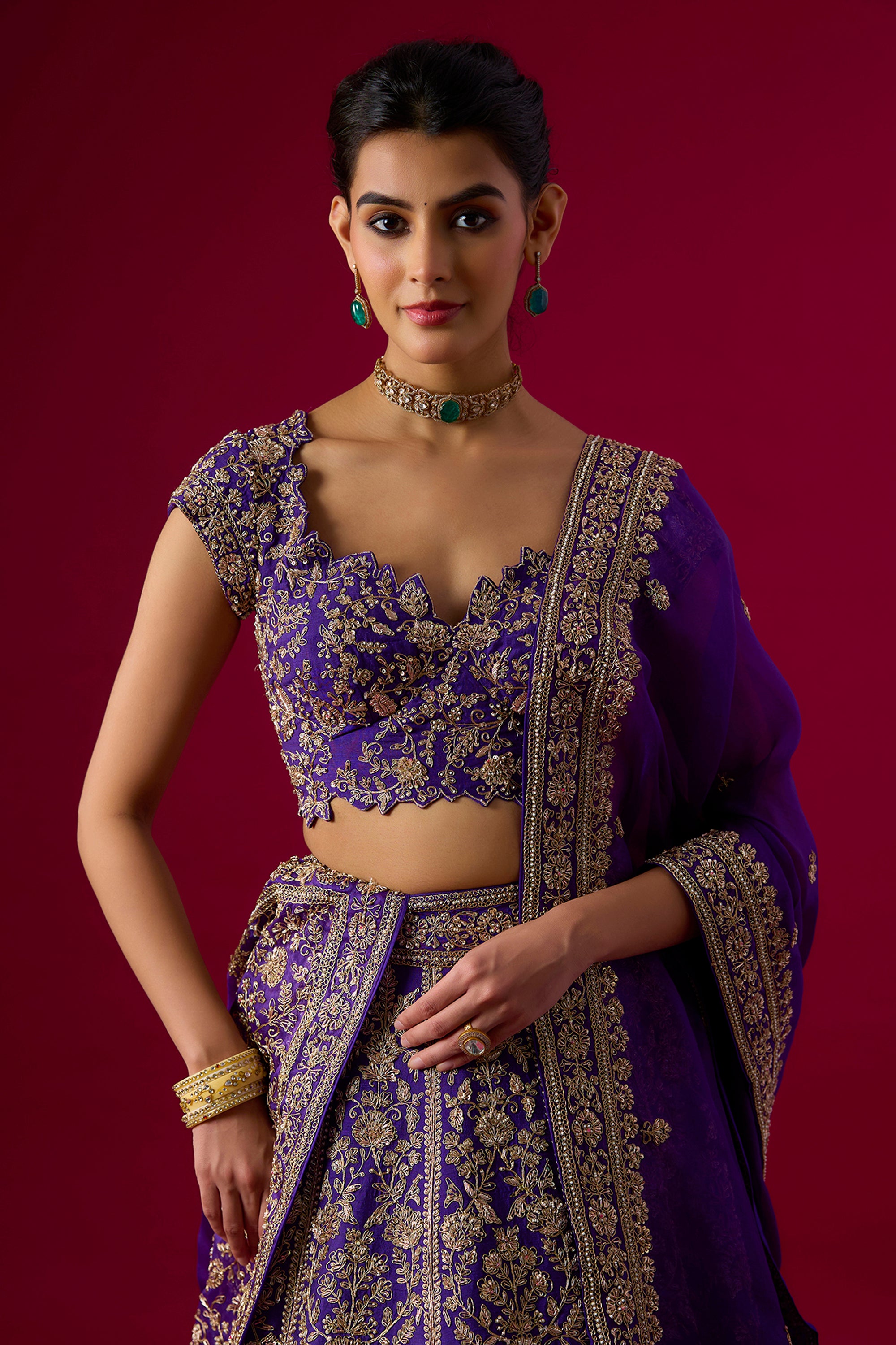 Purple Silk Sequins Embroidered Lehenga Set