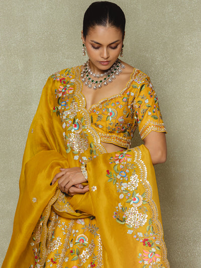 Yellow Organza Embroidered Lehenga Set