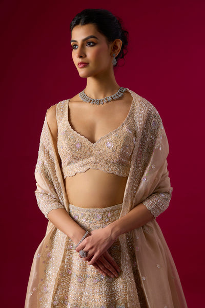 Peach Tissue Sequins Embroidered Lehenga Set