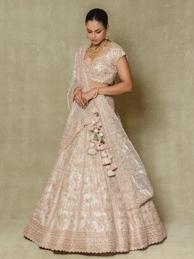 Champagne Silk Embroidered Lehenga Set - Vedant G