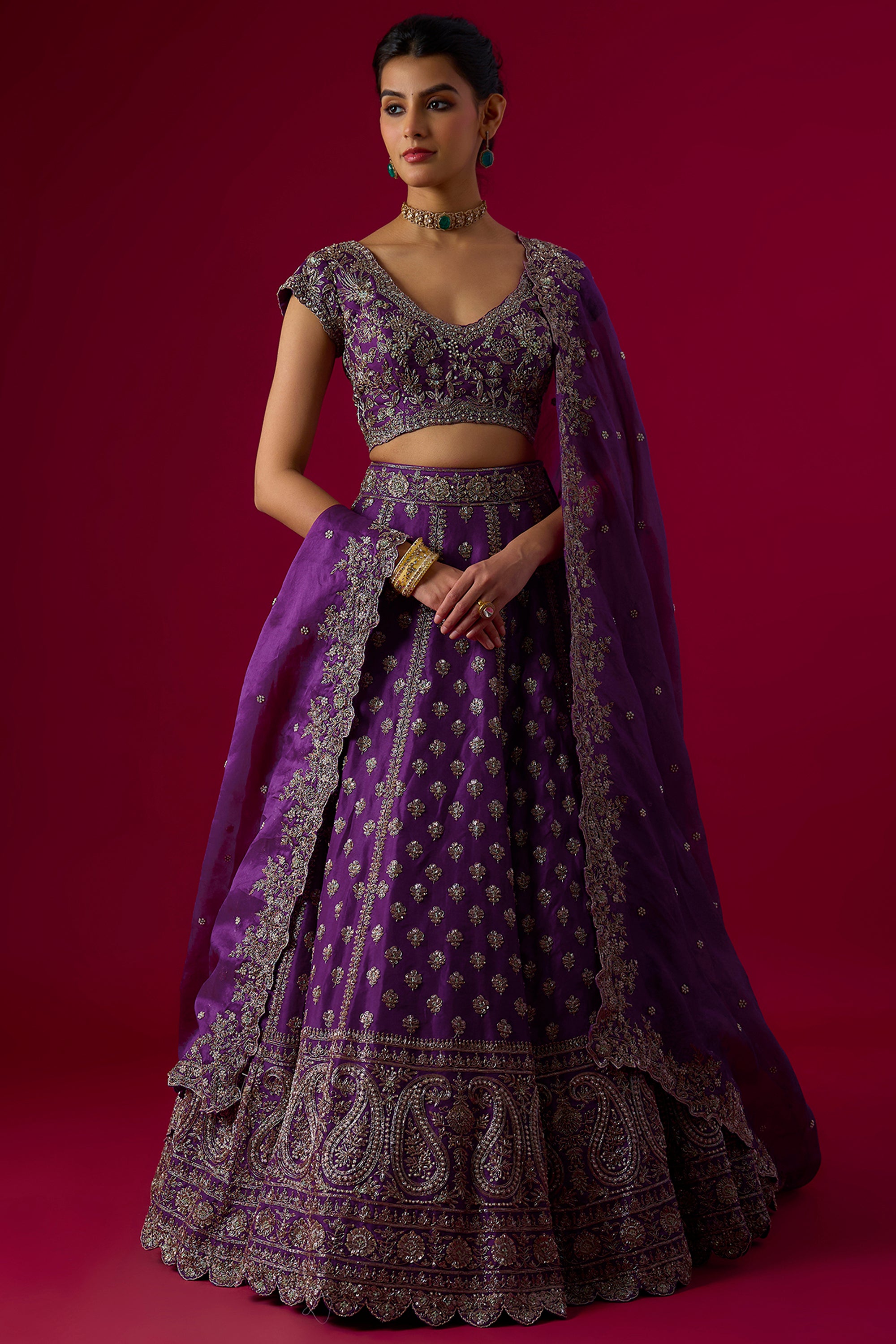 Violet Organza Pearl Embroidered Lehenga Set