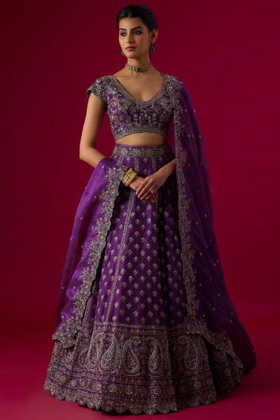 Violet Organza Pearl Embroidered Lehenga Set