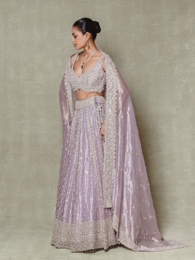 Lilac Tissue Sequins and Cutdana Embroidered Lehenga Set