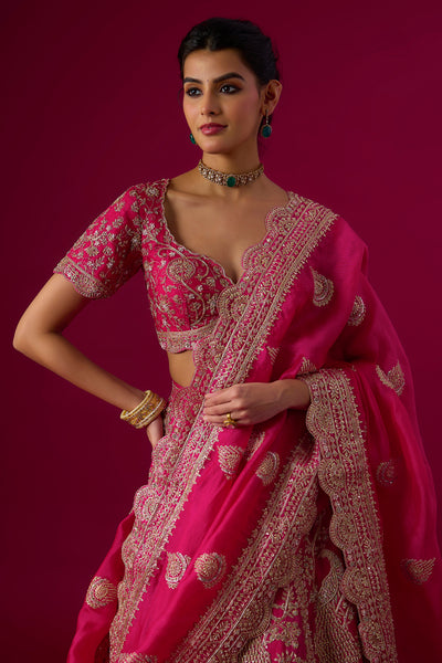 Pink Organza Sequins Embroidered Lehenga Set