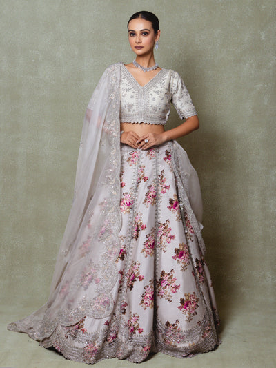 Grey Silk Embroidered Lehenga