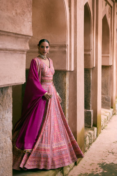Purple Crepe Sequins Embellished Lehenga Set