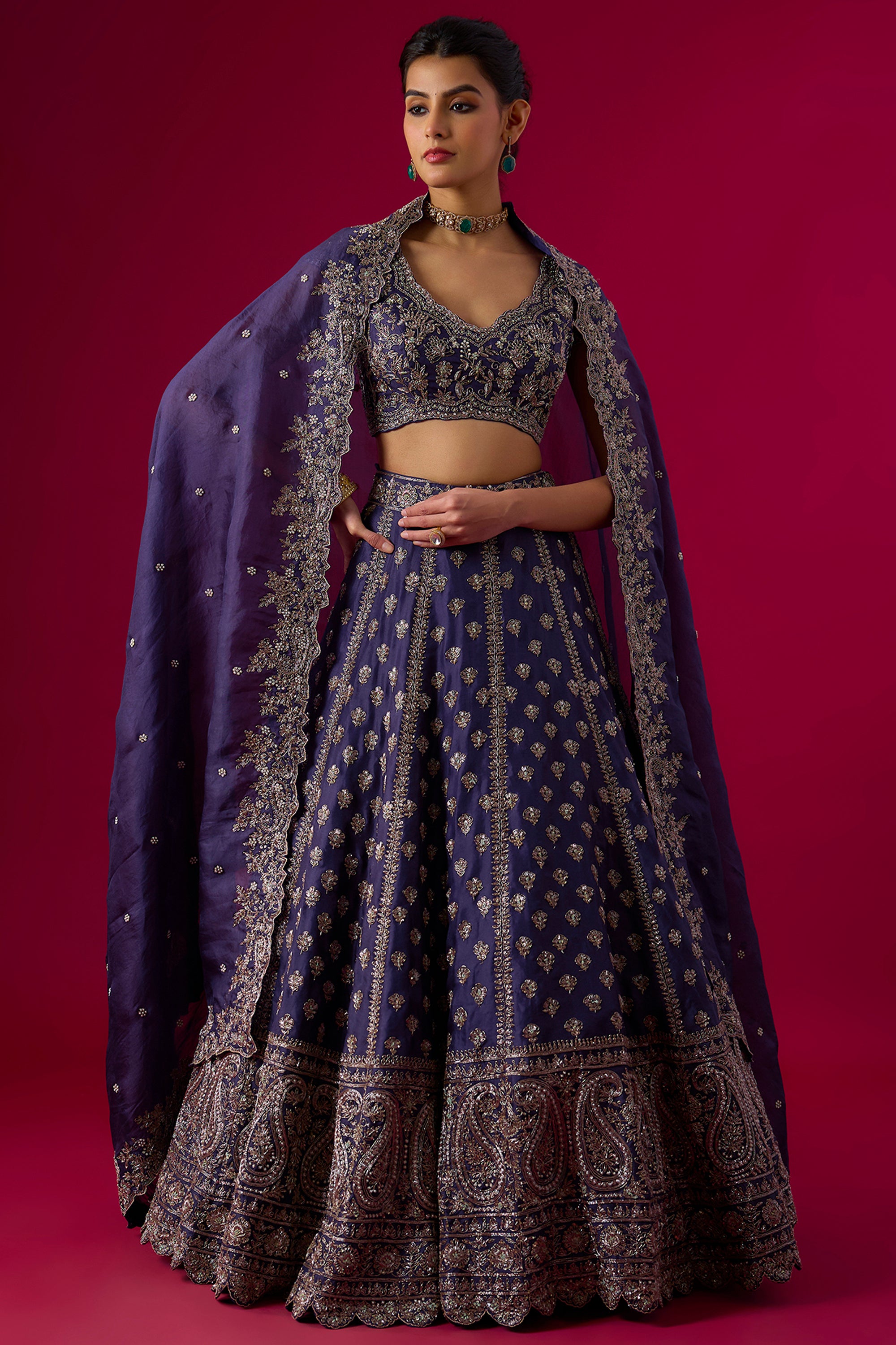 Purple Organza Pearl Embroidered Lehenga Set