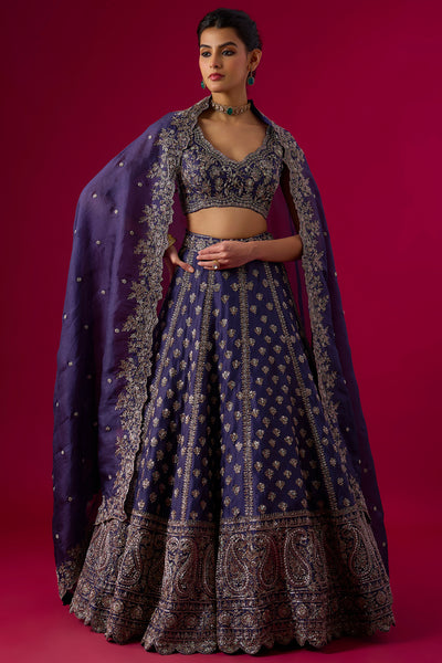 Purple Organza Pearl Embroidered Lehenga Set