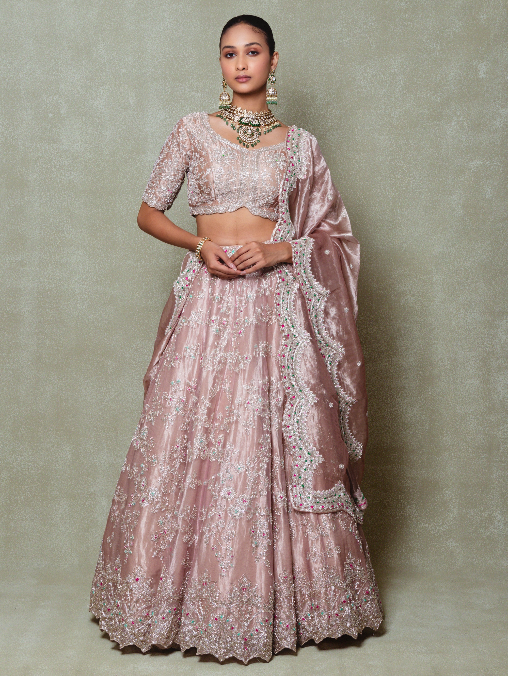 Lavender Tissue Zardosi and Sequins Embroidered Lehenga Set