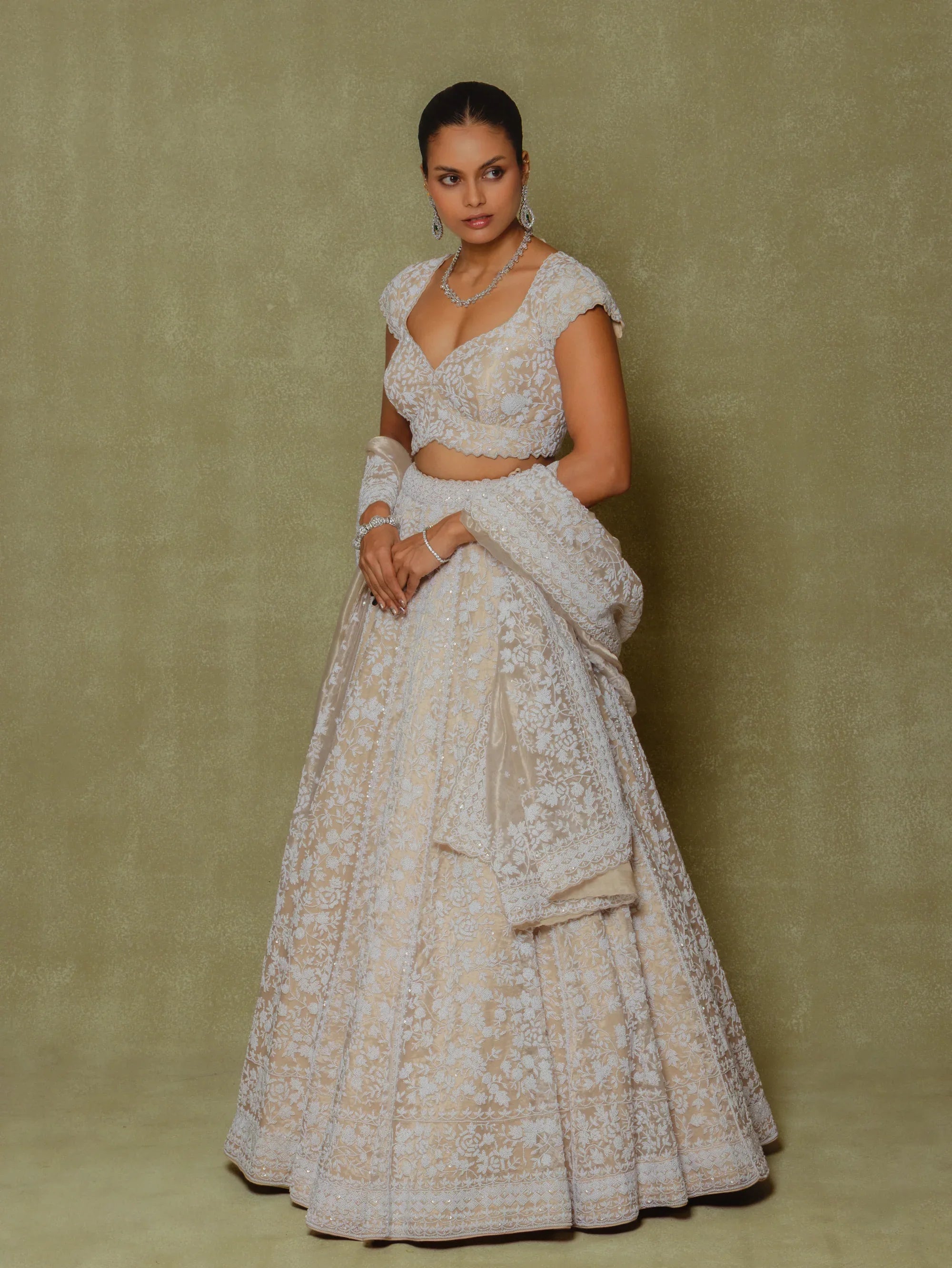 Champagne Tissue Embroidered Lehenga Set - Vedant G