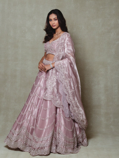 Lavender Tissue Embroidered Lehenga Set