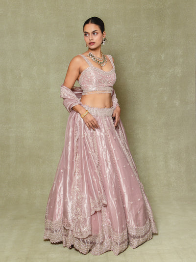 Lavender Tissue Pearls and Sequins Embroidered Lehenga Set