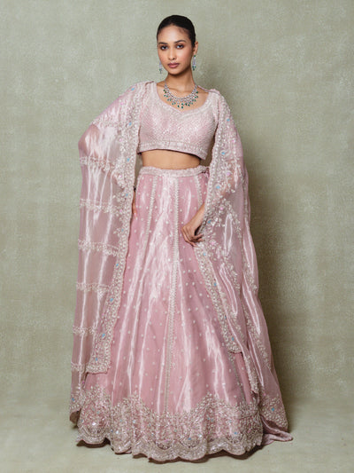 Pink Tissue Sequins Embroidered Lehenga Set