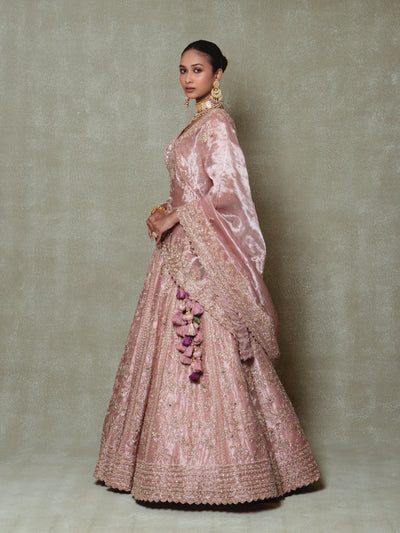 Rose Pink Tissue Embroidered Lehenga Set