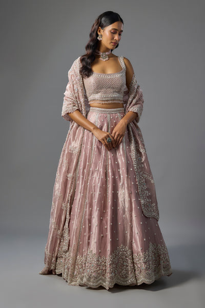 Lavender Tissue Pearl and Sequins Embroidered Lehenga Set