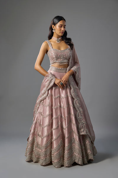 Lavender Tissue Pearl Embroidered Lehenga Set