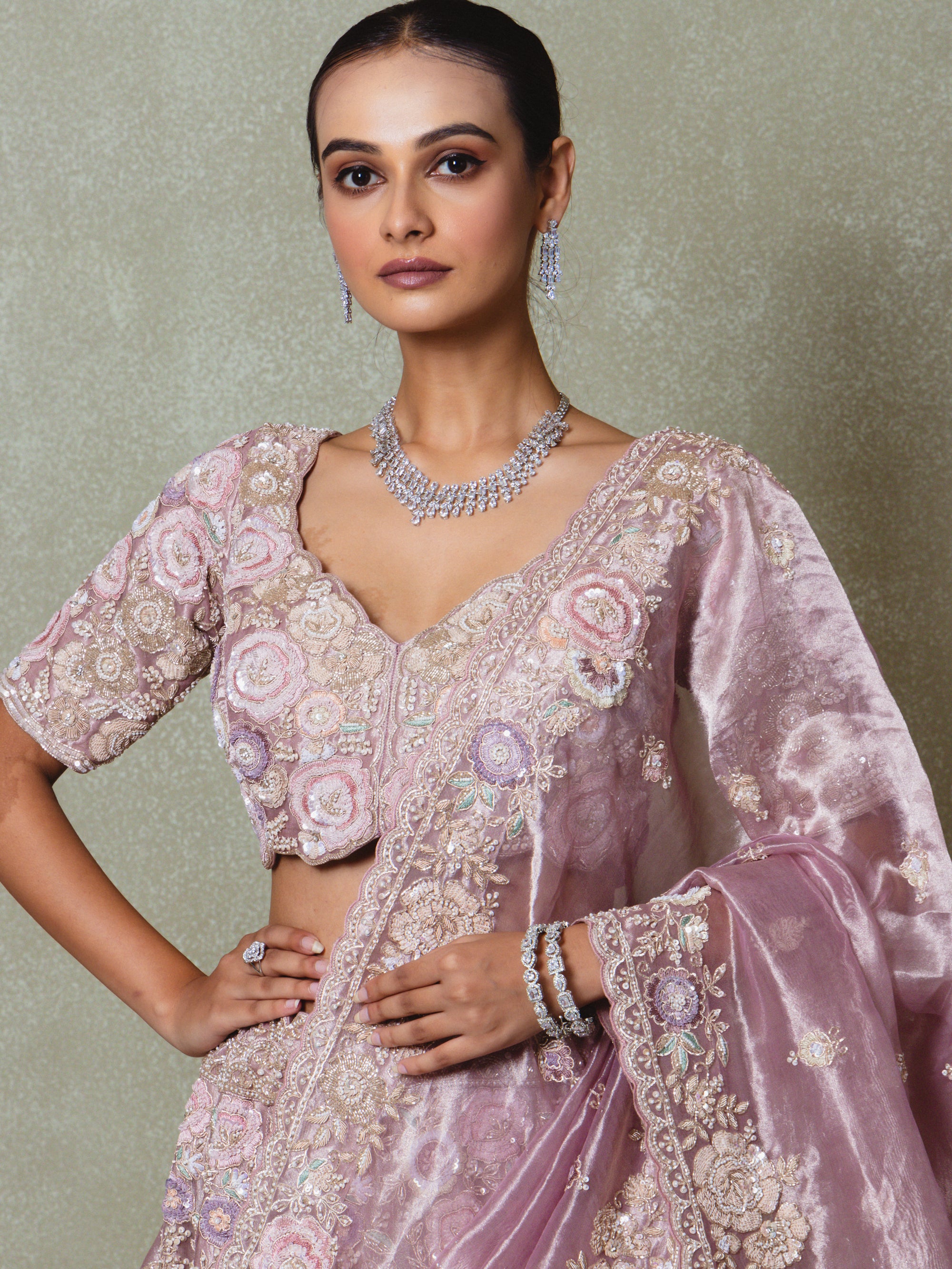 Lavender Tissue Zardosi Embroidered Lehenga Set