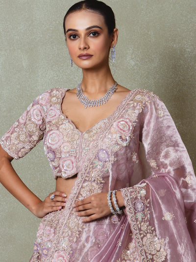Lavender Tissue Zardosi Embroidered Lehenga Set