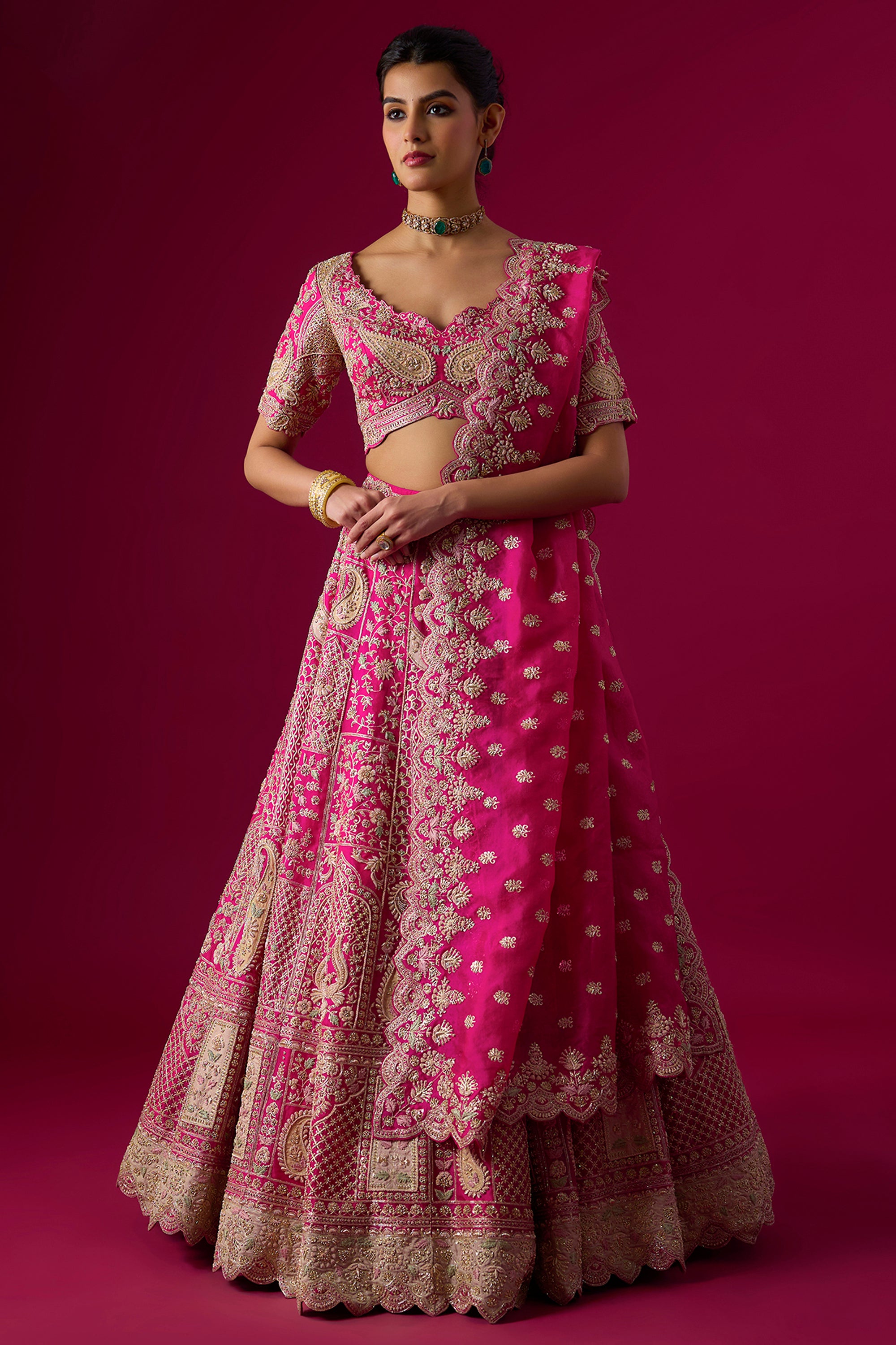 Pink Organza Zari Embroidered Lehenga Set