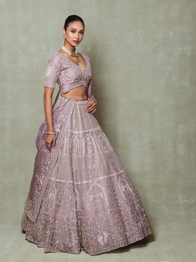 Lavender Tissue Pearls Embroidered Lehenga Set