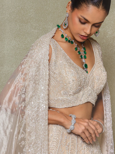 Champagne Tissue Sequins and Cutdana Embroidered Lehenga Set - Vedant G