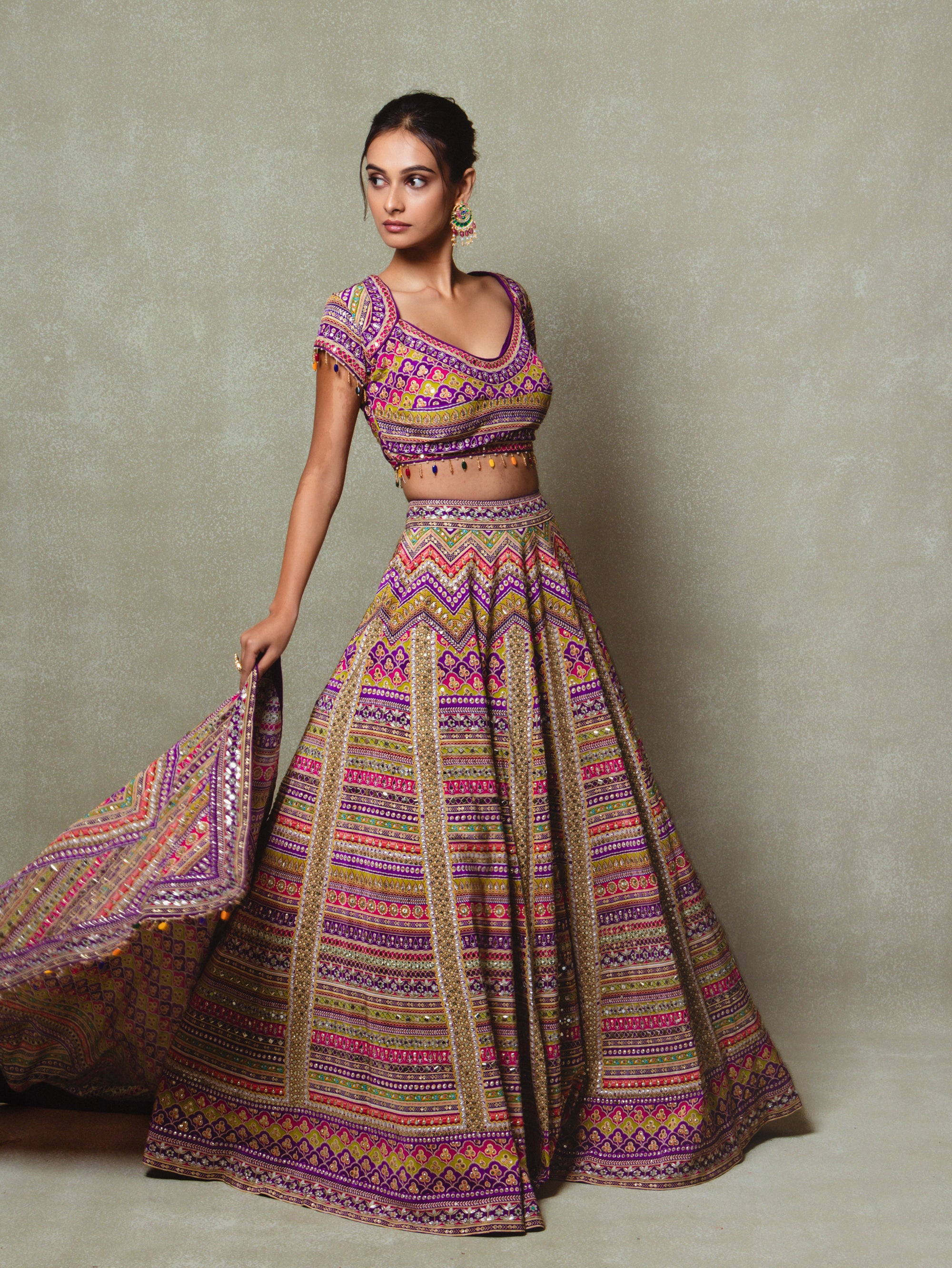 Purple Crepe Silk Digital Printed Lehenga Set
