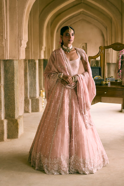 Rose Pink Tissue Sequins Embroidered Lehenga Set