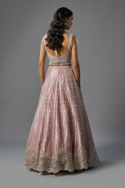 Lavender Tissue Pearl and Sequins Embroidered Lehenga Set