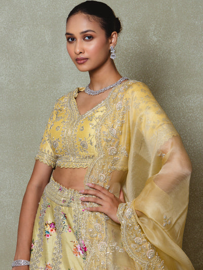 Yellow Silk Embroidered Lehenga Set