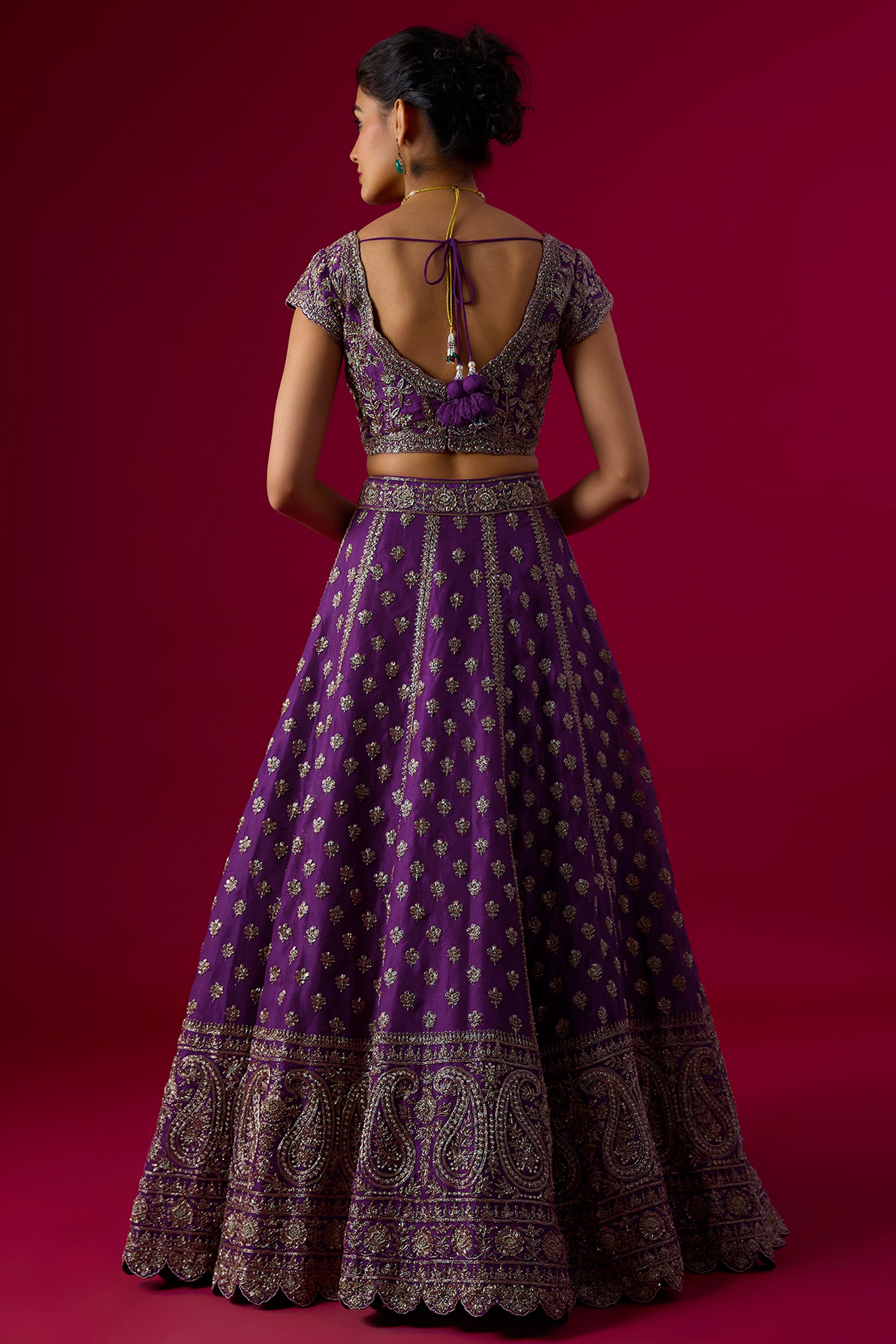 Violet Organza Pearl Embroidered Lehenga Set