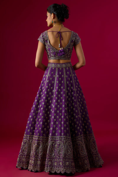 Violet Organza Pearl Embroidered Lehenga Set