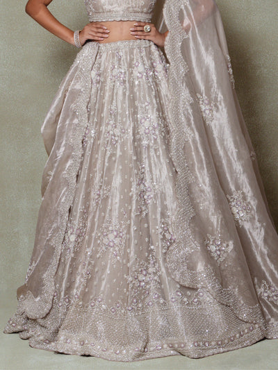 Grey Tissue Embroidered Lehenga
