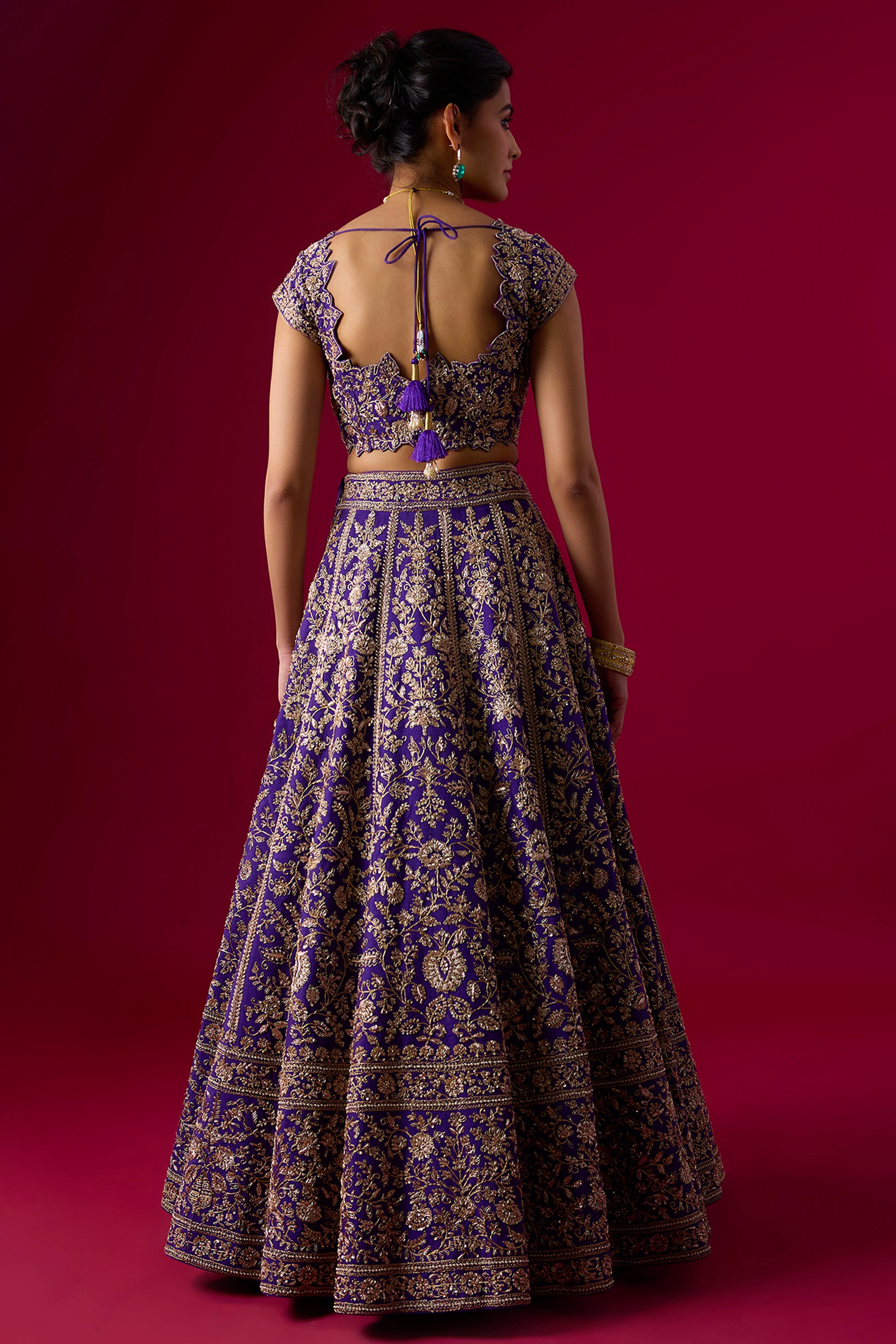 Purple Silk Sequins Embroidered Lehenga Set