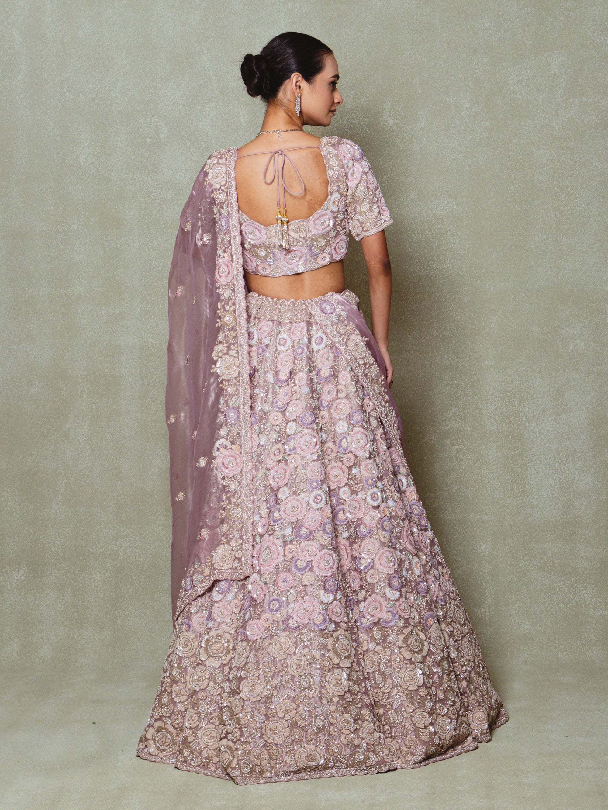 Lavender Tissue Zardosi Embroidered Lehenga Set