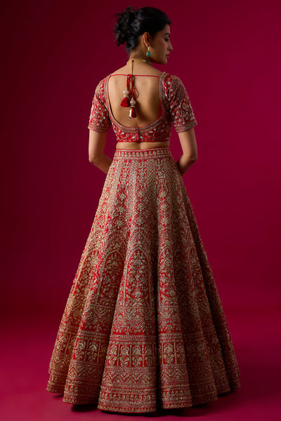 Red Silk Sequins Embroidered Lehenga Set