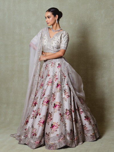 Grey Silk Embroidered Lehenga