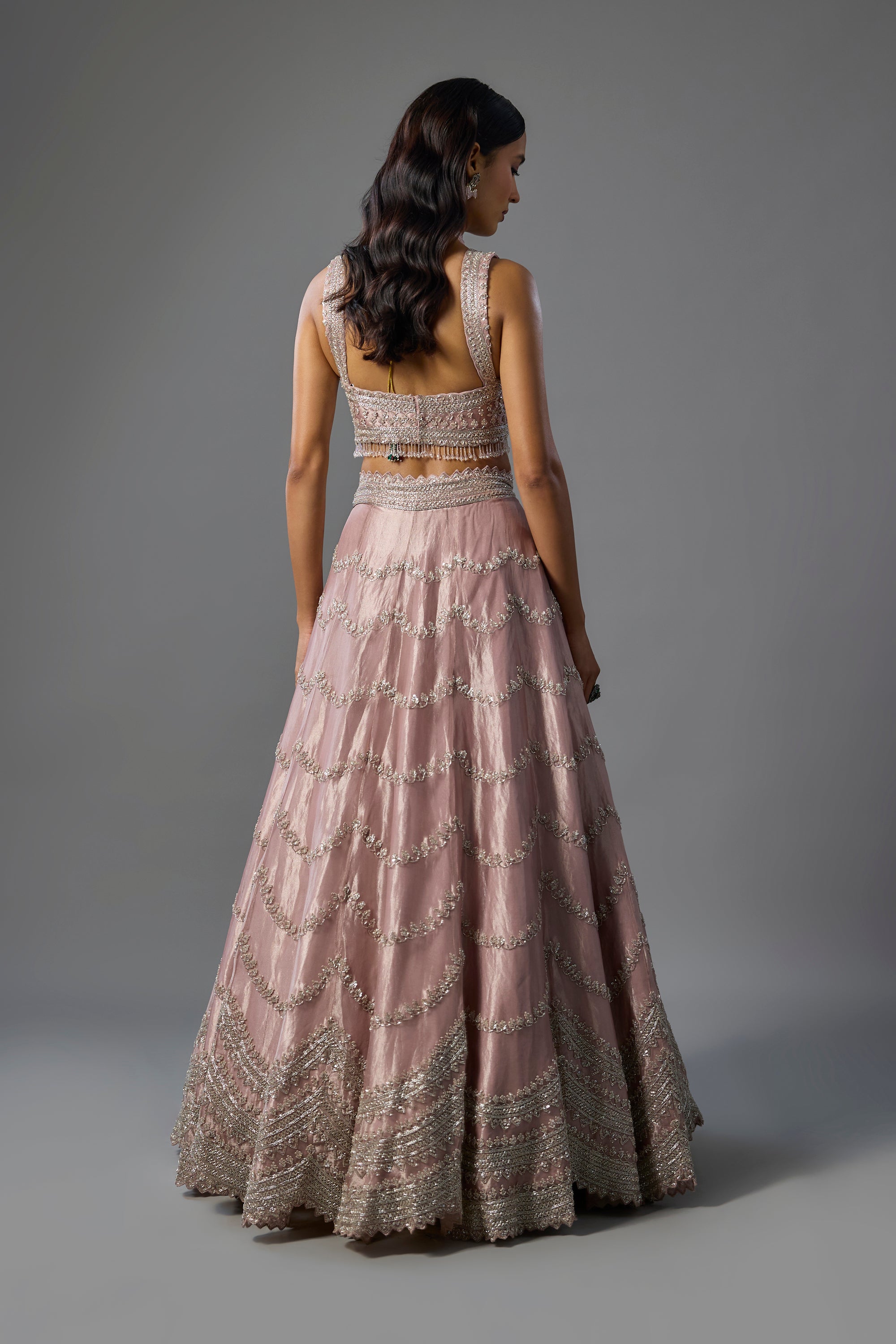 Lavender Tissue Pearl Embroidered Lehenga Set