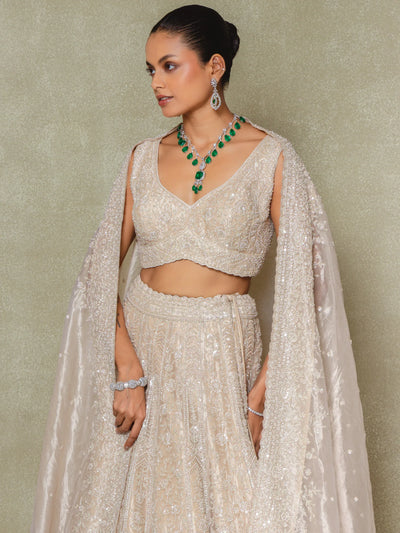 Champagne Tissue Sequins and Cutdana Embroidered Lehenga Set - Vedant G
