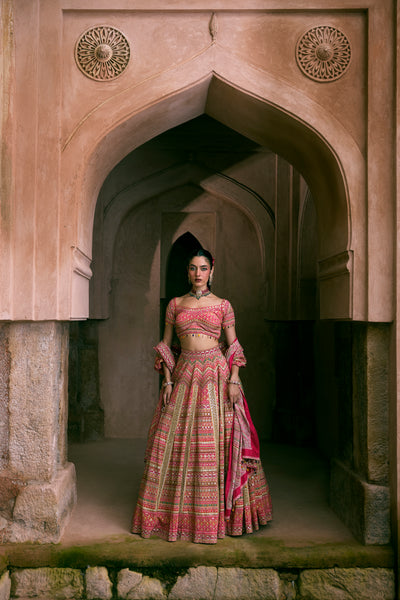 Pink Crepe Silk Digital Printed Lehenga Set