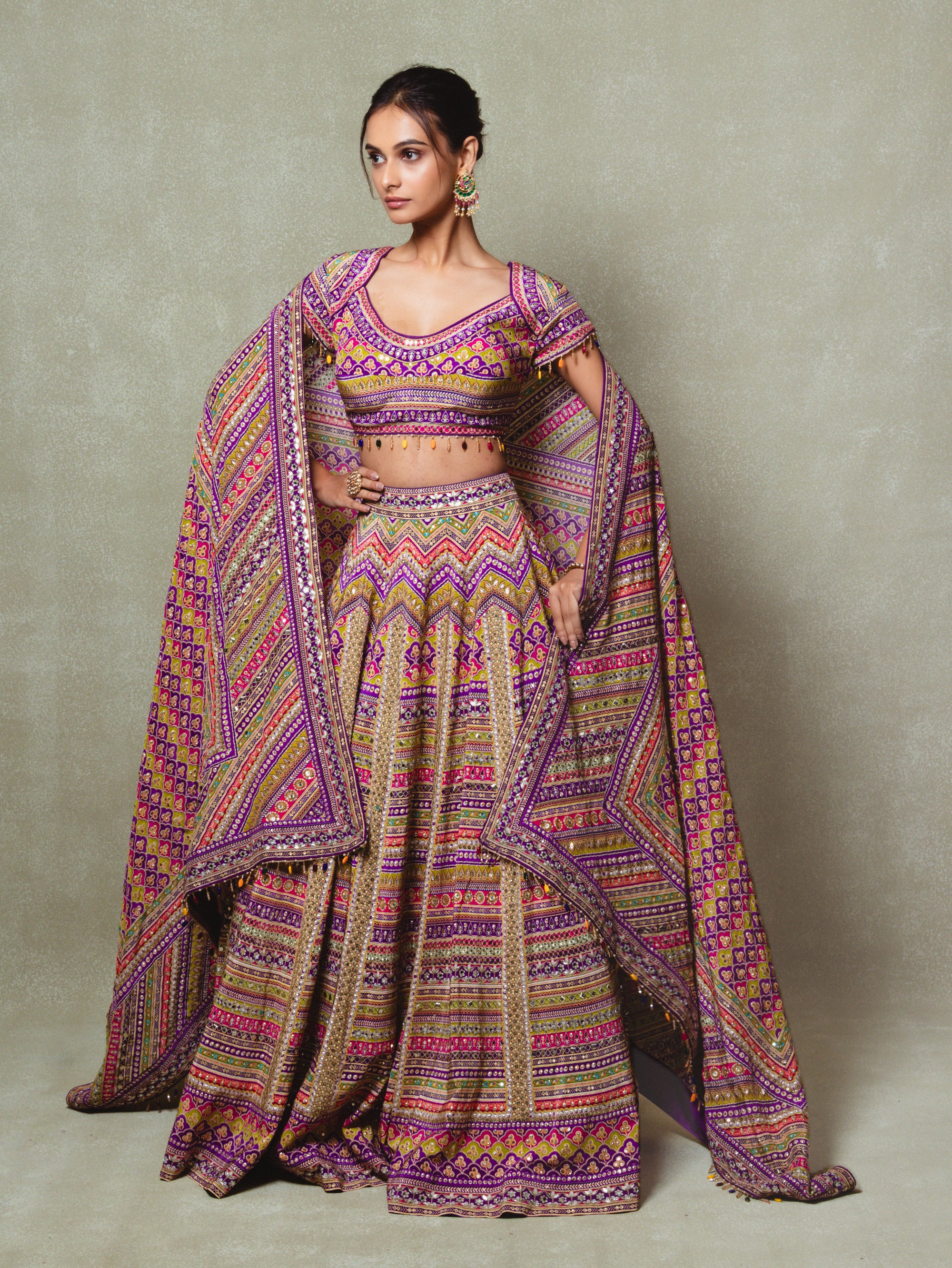 Purple Crepe Silk Digital Printed Lehenga Set