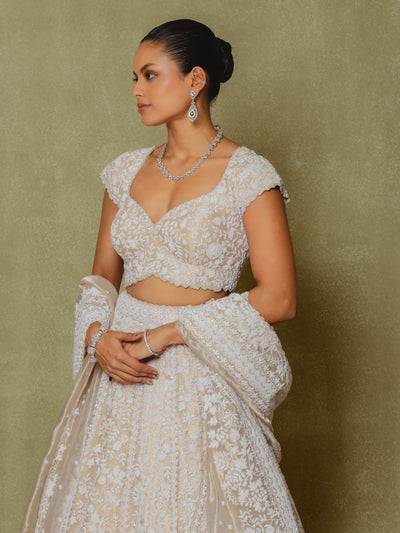 Champagne Tissue Embroidered Lehenga Set - Vedant G