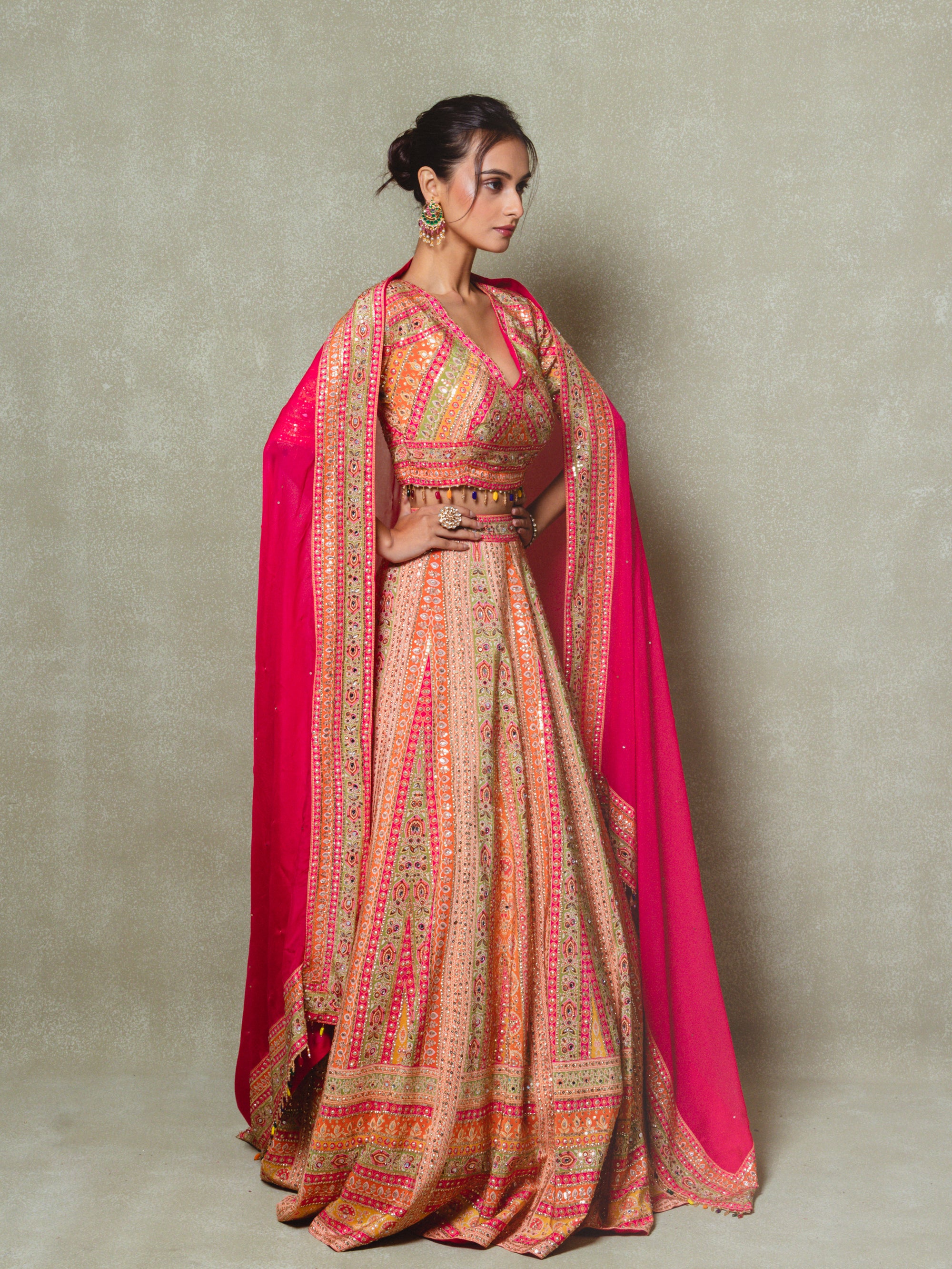 Pink Crepe Sequins Embellished Lehenga Set