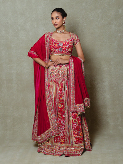 Red Crepe Sequins Embellished Lehenga Set
