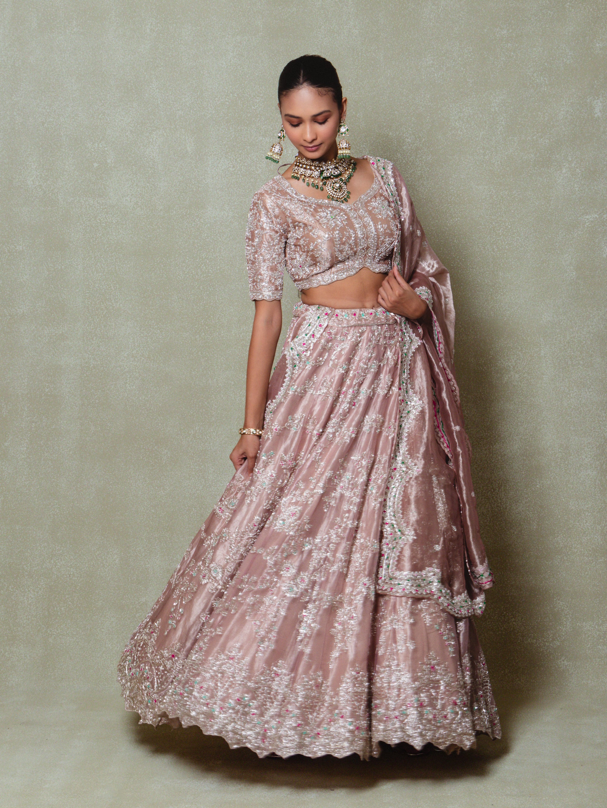 Lavender Tissue Zardosi and Sequins Embroidered Lehenga Set