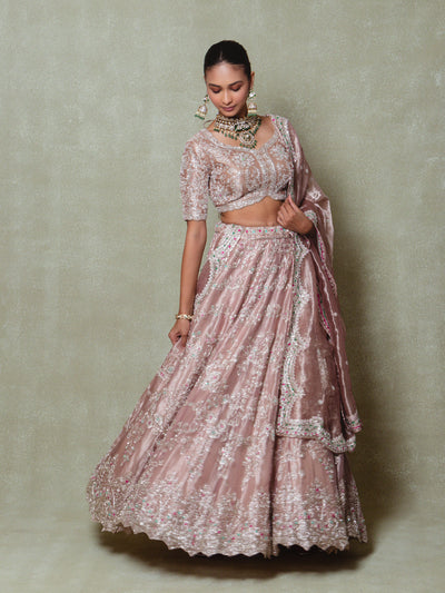 Lavender Tissue Zardosi and Sequins Embroidered Lehenga Set