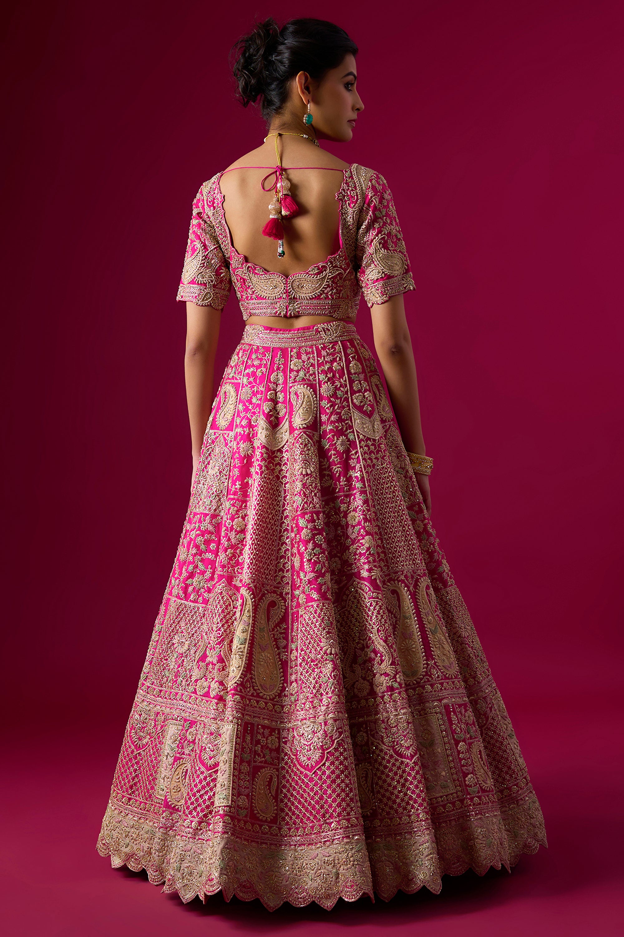 Pink Organza Zari Embroidered Lehenga Set
