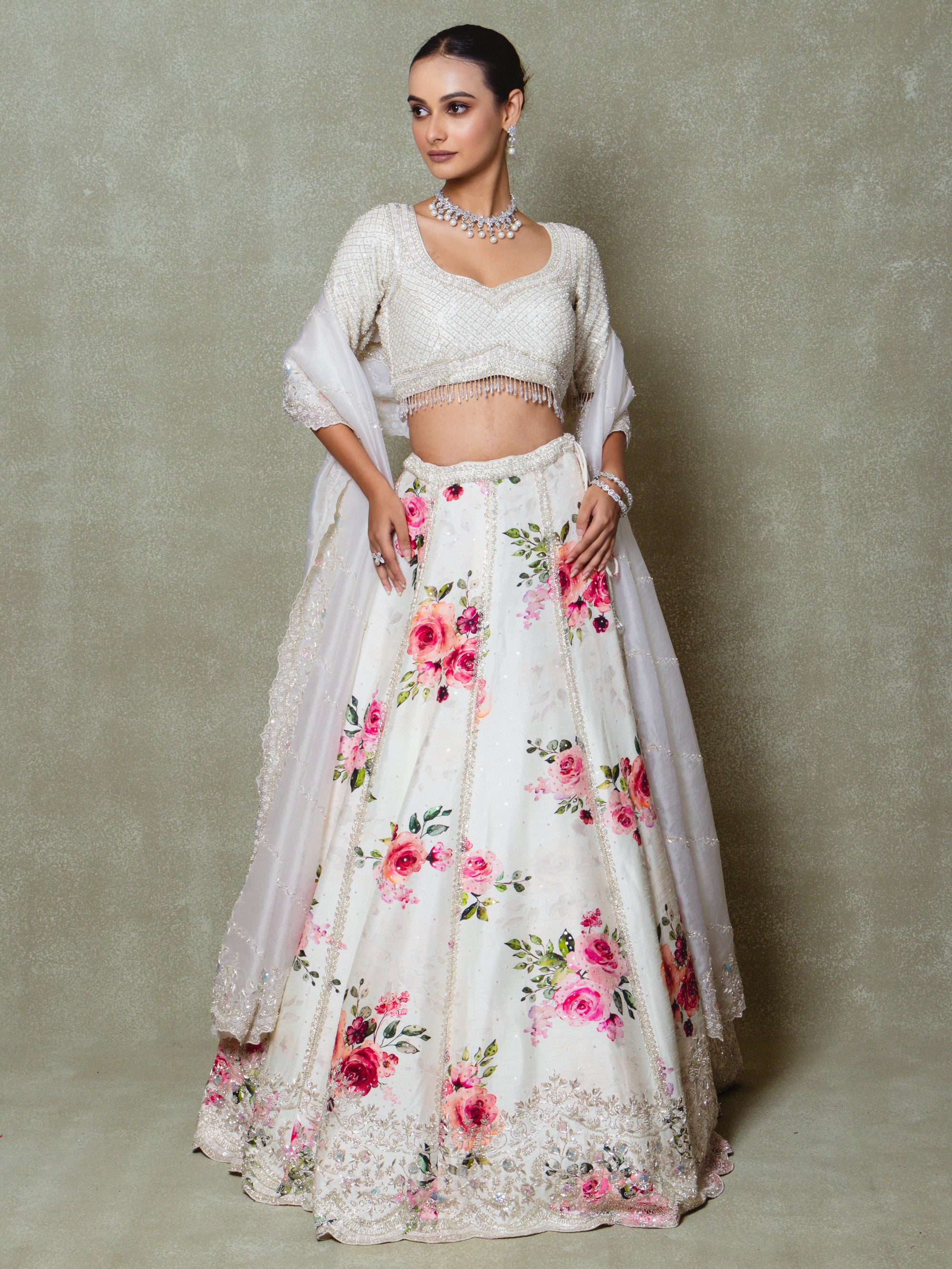 Ivory Silk Embroidered Lehenga Set