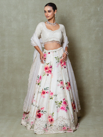 Ivory Silk Embroidered Lehenga Set